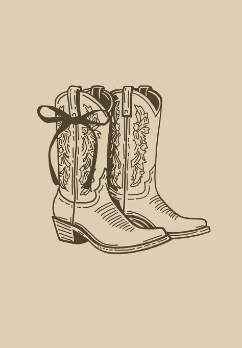 Cowboy Boot Sketch, Cowboy Boot Poster, Beige Cowboy Boots, Cowboy Boot Art, Cowboy Boots Drawing, Cowboy Boot Tattoo, Tan Cowboy Boots, Cowgirl Tattoos, Western Prints