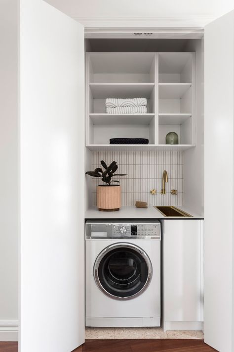 Albert Park Kitchen Renovation Project Euro Laundry, Tiny Sink, Compact Laundry Room, European Laundry, Laundry Cupboard, Tiny Laundry, Pantry Laundry Room, Toilet Room Decor, Compact Laundry