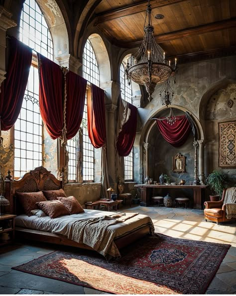 Medieval Bedroom, Castle Bedroom, Fantasy Rooms, Castles Interior, Fantasy Homes, Fantasy Castle, Fantasy Places, Beautiful Architecture, Room Aesthetic