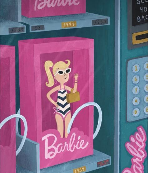 Barbie Vending Machine, Wonder Woman Shirt, Barbie Box, Woman Shirt, Illustration Art Drawing, Pinturas Disney, Pink Wallpaper Iphone, Vending Machine, Barbie World