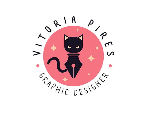 Artistic Logo Ideas, Logo For Illustrator, Graphic Design Logos Ideas, Inspiring Logo Design, Artsy Logo Ideas, Personal Logo For Graphic Designer, Personal Logos Ideas, Logo Illustration Design Ideas, Cat Business Ideas