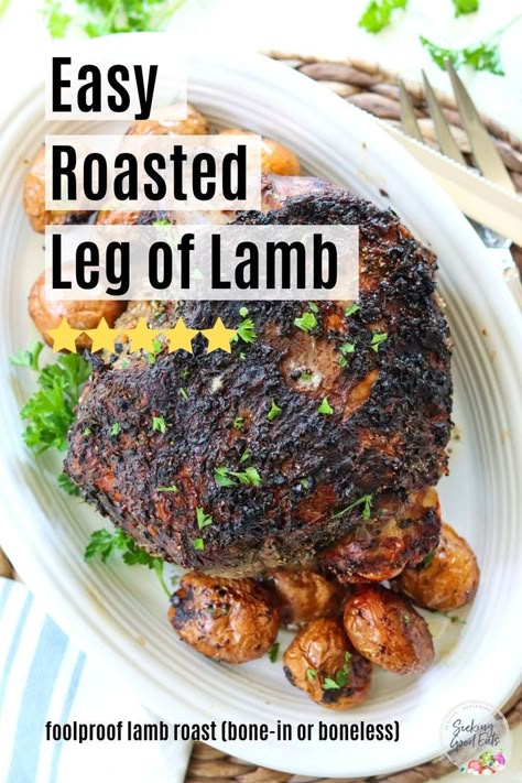 The Best leg of lamb! This foolproof and super easy lamb roast requires only minimal prep and 6 ingredients. Use semi-boneless or boneless leg of lamb. Lamb is perfect for a special occasion, holiday roast (like Easter dinner), or your next Sunday dinner. Lamb is low carb, paleo, ketogenic, sugar-free, and gluten-free. Boneless Lamb Leg Recipe, Boneless Lamb Roast, Roasted Boneless Leg Of Lamb, Lamb Leg Roast Recipes, Lamb Recipes Oven, Leg Of Lamb Recipe, Lamb Roast Recipe, Roasted Leg Of Lamb, Roast Leg Of Lamb