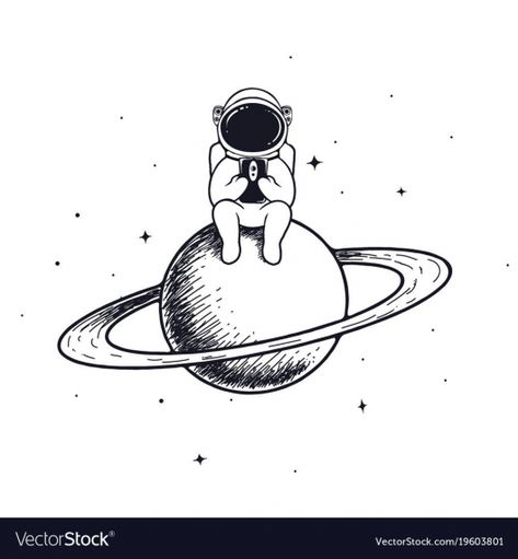 Astronaut Vector, Astronaut Drawing, Phone Vector, Saturn Tattoo, Planet Tattoos, Space Drawings, Sharpie Art, Sopot, Tattoo Flash Art