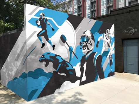 Panthers Mural R.1 by Matt Stevens Sports Wall Mural, Nike Mural, Monochromatic Mural, University Mural, Basketball Mural, Sports Mural, Gym Wall Decor, Office Mural, Gym Wall Decal