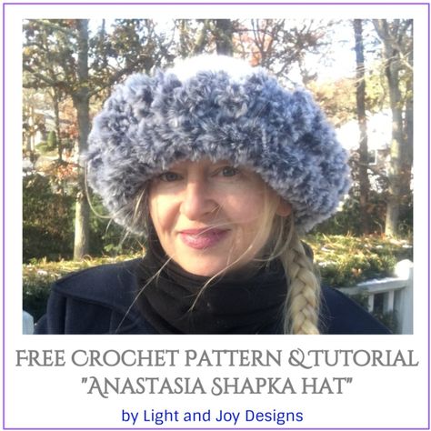 Learn to Crochet a Russian Faux Fur Hat – “Anastasia Shapka” Hat – Light and Joy Designs Shapka Hat, Fur Hat Pattern, Crochet Russe, Crochet Baby Cap, Popular Hats, Russian Crochet, Faux Fur Hat, Easy Crochet Projects, Crochet Beanie Pattern