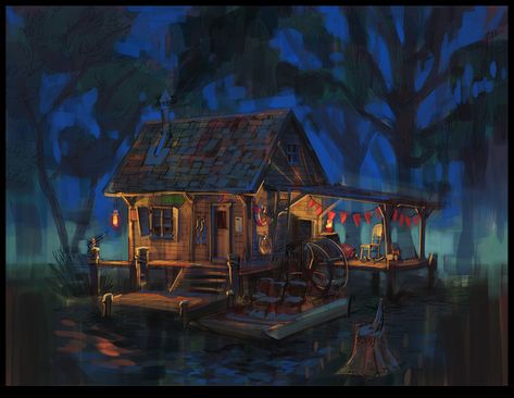 ArtStation - Swamp house sketch, Maxim Dadin Swamp House, Witch Hut, Halloween Wallpaper Iphone Backgrounds, Louisiana Art, Magic Land, House On Stilts, Casas The Sims 4, House Sketch, Architecture Design Drawing