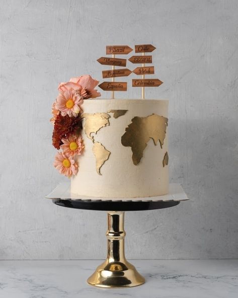 World Map Birthday Cake, Map Cake Ideas, Travel Birthday Cake For Her, Travel Themed Cakes, Cake World Map, Travel Cake Ideas Birthdays, Map Birthday Cake, Travel Birthday Cake, Traveler Cake