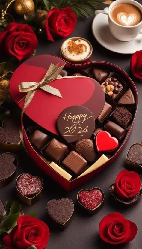 Good Morning Happy New Year, Happy Teddy Day Images, Candy Photoshoot, Happy Valentines Day Pictures, Valentine's Day Wallpaper, Happy Chocolate Day, Romantic Desserts, Heart Chocolate, Chocolate Dreams