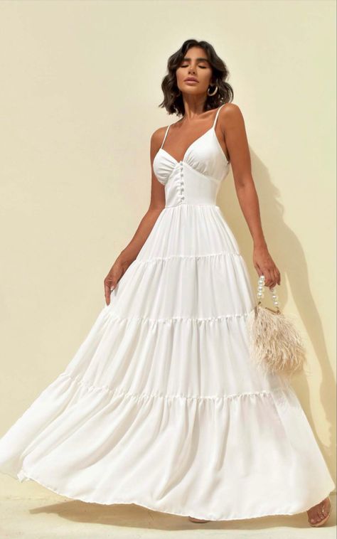 Long White Flowing Dress, V Necked Dresses, Summer Dresses Bodycon, Flowy White Dress Aesthetic Long, Flowy White Beach Dress, Tropical White Dress, White Flowy Sundress, Flowy Summer Dresses Sundresses Long, White Flowy Beach Dress