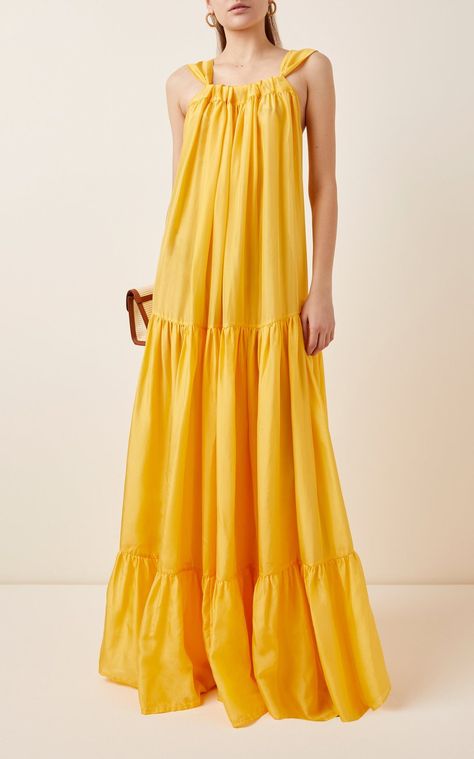 Chiffon Ruffle Dress, Long Dresses Casual Maxi, Casual Maxi Dress, Purple Midi Dress, Silk Maxi, Maxi Robes, Silk Midi Dress, Dress Yellow, Silk Maxi Dress