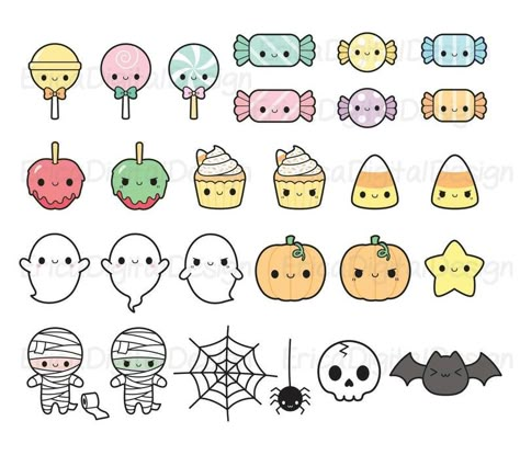 Halloween kawaii clipart set Cute Halloween clip art Kawaii | Etsy Halloween Doodles Easy, Doodle Art Halloween, Cute Halloween Images, Cute Halloween Drawings, Kawaii Pumpkin, Halloween Doodles, Bricolage Halloween, Planner Clipart, Halloween Clip Art