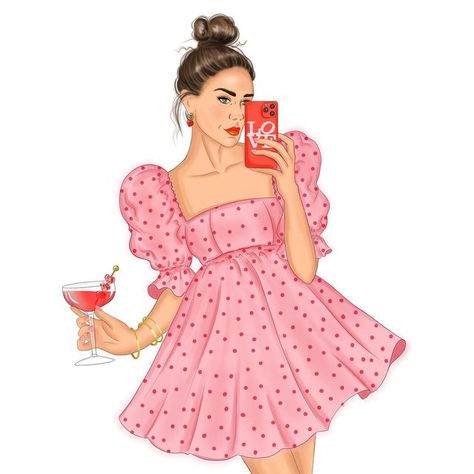 Polka Dot Dress Illustration, Polka Dot Fashion Illustration, Polka Dot Illustration, Short Frocks, Dots Fashion, Friday Love, Model Sketch, Dress Illustration, Fashion Teenage Girls