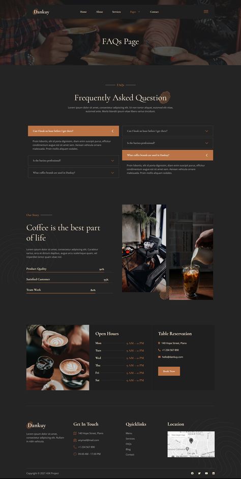 Coffee Branding Color Palette, Coffee Shop Graphic Design, Coffee Websites, Cafe Website Design, Coffee Shop Website, Coffee Site, About Us Page Design, Cafe Website, Simple Website Design