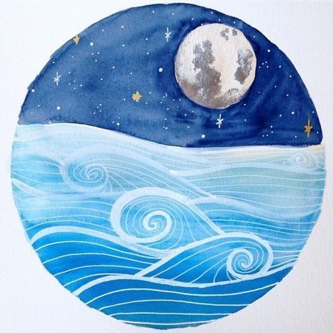 Cake by the ocean-DNCE desenho para lyrics Sea Illustrations, Tattoo Wave, Watercolor Painting, The Moon, Moon, Illustrations, Stars, For Sale, Water