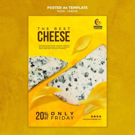 Free PSD | Delicious cheese poster template with discount Cheese Advertisement, Cheese Poster, Cheese Restaurant, Vegetable Burger, Cheese Design, Gift Voucher Design, Voucher Design, Restaurant Poster, Marketing Inspiration