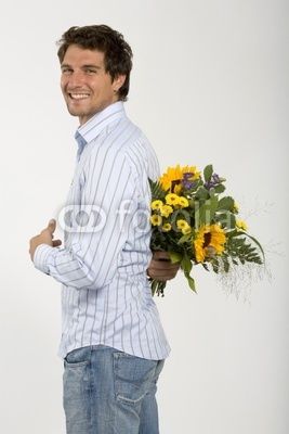 man with flowers Guy Holding Bouquet, Holding Flowers Behind Back, Man Holding Bouquet, Man With Flowers, Holding Bouquet, Close Up Portraits, Holding Flowers, Reverse Image Search, Model Release