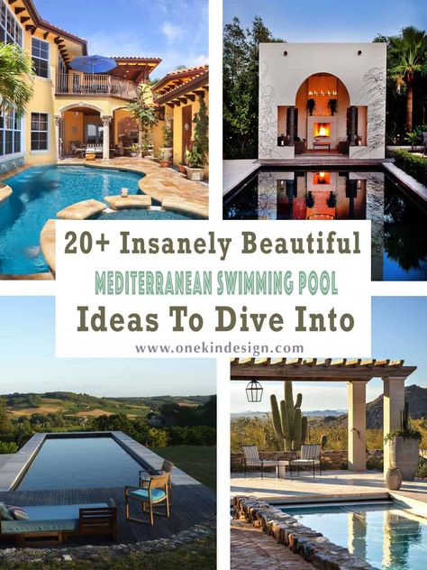 20+ Insanely Beautiful Mediterranean Swimming Pool Ideas To Dive Into Mediterranean Backyard Ideas Pools, Tuscan Pool Backyards, Mediterranean Pool Tile, Mediterranean Pool Area, Tuscan Backyard Ideas, Mediterranean Pools, Pool House Layout, Mediterranean Pool Design, Tuscan Pool