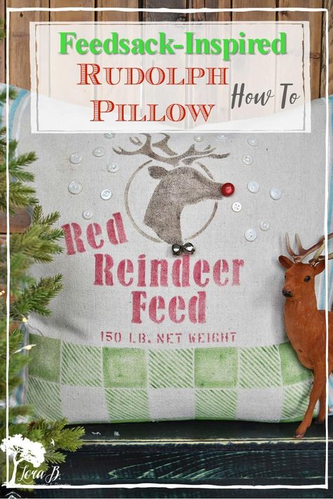 Rolling Pin Display, Christmas Pillows Diy, Stenciled Pillows, Reindeer Noses, Xmas Pillows, Reindeer Pillow, Seasonal Pillows, Turquoise Painting, Sign Stencils