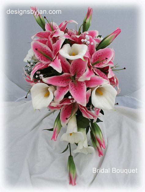 Stargazer lilies bouquet, add lily of the valley Stargazer Lily Wedding Bouquet, Stargazer Lily Wedding, Stargazer Lily Bouquet, Stargazer Lilly, Lilies Bouquet, Dream Wedding Bouquet, Cascading Bouquet, Bride's Bouquet, Gladioli