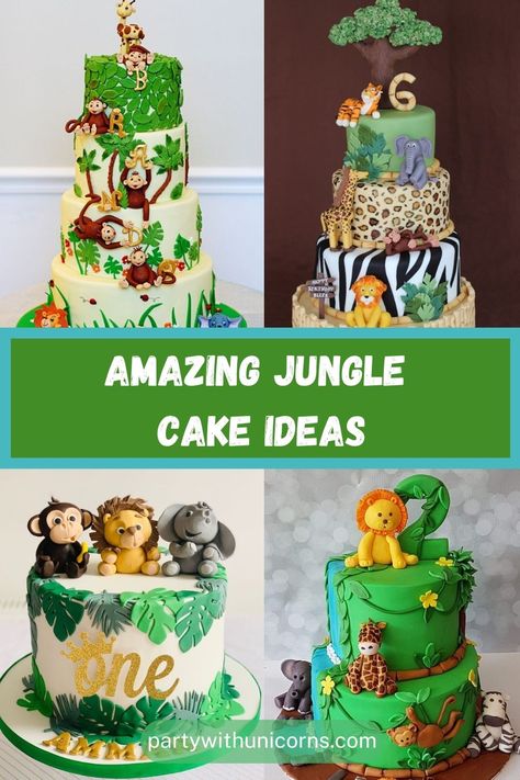 Jungle Animals Birthday Cake, Animal Theme Cake Jungle Safari Birthday Party Ideas, Safari Jungle Birthday Cake, Jungle Cake Design, Wild One 1st Birthday Cake, Two Wild Birthday Cake Boy, Animal Birthday Cakes For Kids, Wild One Birthday Cake Ideas, Two Wild Birthday Party Boy Cake