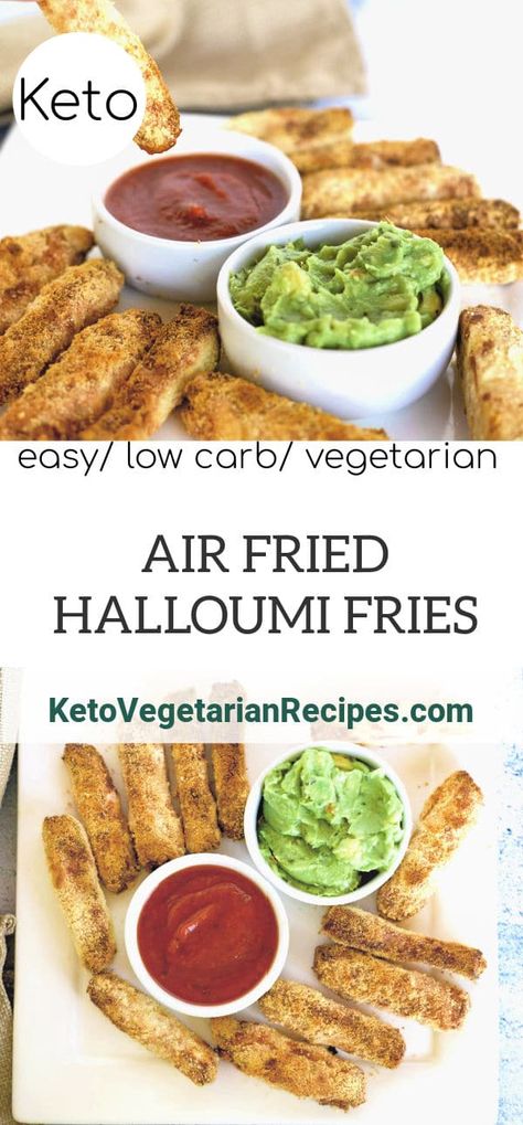 Keto Halloumi Recipes, Chive Dip Recipes, Halloumi Recipes, Baked Halloumi, Halloumi Fries, Low Carb Side Dish, Low Carb Side, Spicy Almonds, Fried Halloumi