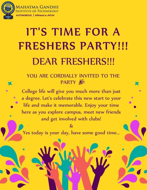 You are cordially invited to the party 🎉
.
.
College life will give you much more than just a degree. Let's celebrate this new start to your life and make it memorable. Enjoy your time here as you explore campus, meet new friends and get involved with clubs!
&
Yes today is ur day, have some good time… Scrapbook For Best Friend, Freshers Day, Farewell Invitation, Diy Invitation Card, Freshers Party, Welcome Quotes, Party College, Party Quotes, Meet New Friends