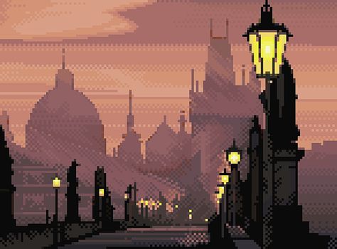 Charles Bridge, Prague by archipics | Squared Reality Pixel Kawaii, Background Pixel, Victorian City, Charles Bridge Prague, Photo Pixel, Monochrome Color Palette, 8 Bit Art, Pixel Art Background, Polygon Art