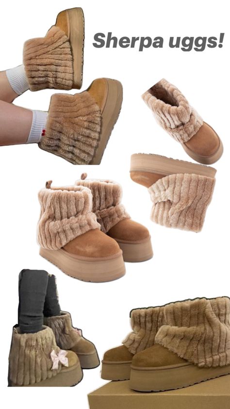 Does anyone know how I can get my hands on these please let me know Mini Sherpa Uggs, Ugg Sherpa Boots Outfit, Sherpa Uggs Outfit, Christmas List Ideas Aesthetic, Matching Winter Outfits, Sherpa Uggs, Uggs Aesthetic, Ugg Minis, Uggs Shoes