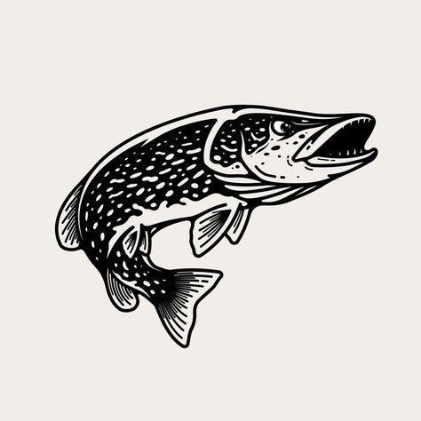 Northern Pike leaping out of the water Pike Fish, Fishing Logo, Northern Pike, Fish Artwork, Fishing Decals, Pike Fishing, Fish Logo, Lake Fishing, Fish Art