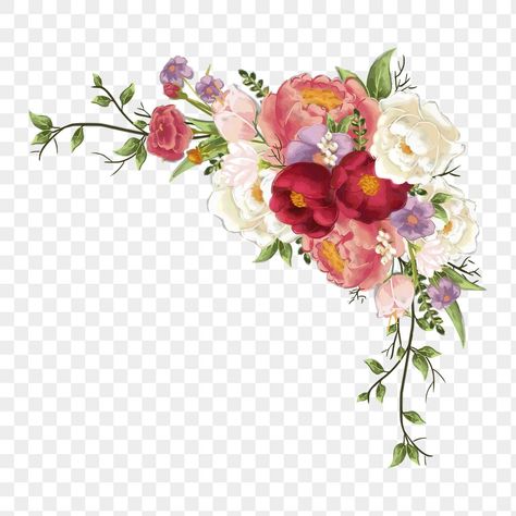 Transparent Flowers Png, Floral Corner Border, Floral Corner Design, Floral Background Png, Wedding Sticker Design, Corner Png, Floral Frame Png, Flower Header, Decorative Illustration