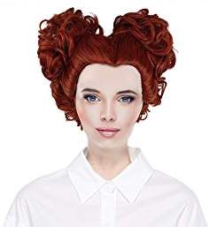 Winifred Sanderson Costume Diy Hair, Winifred Hair Tutorial, Winnie Sanderson Hair, Winifred Sanderson Hair Diy, Winifred Sanderson Costume Diy, Winifred Sanderson Hair, Red Brown Curly Hair, Hocus Pocus Diy, Curly Hair Halloween