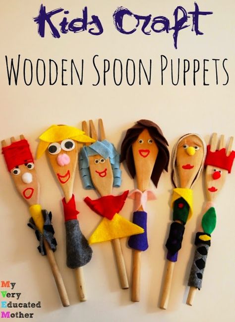 wooden spoon puppets Spoon Puppets, Wooden Spoon Puppets, Magic Jungle, Wooden Spoon Crafts, Spoon Craft, Puppets For Kids, Puppets Diy, Spoon Crafts, Spoon Art