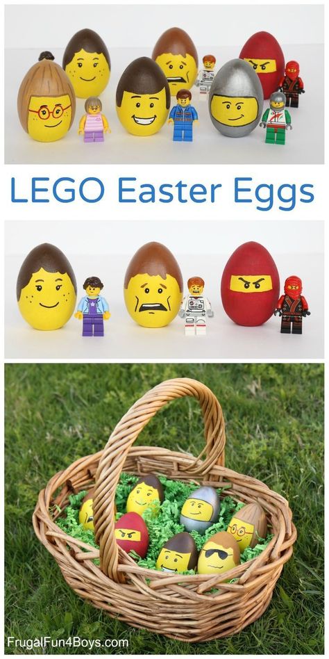 LEGO Minifigure Decorated Easter Eggs - fun Easter craft for kids Lego Easter Eggs, Lego Easter, Decorated Easter Eggs, Fun Easter Crafts, Unique Easter, Easter Egg Designs, Easter Egg Crafts, Easter Eggs Diy, Egg Crafts