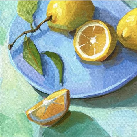 Sip And Paint Ideas, Market Stall Ideas, Lemon Painting, Sip And Paint, Cottage Style Decor, Food Painting, Fruit Painting, Nature Inspired Decor, Realistic Paintings