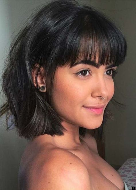 Womens Short Bob Hairstyles, Dunner Wordend Haar, Hairstyles Straight, Stylish Short Haircuts, How To Cut Bangs, Bob With Bangs, Long Bob Hairstyles, Penteado Cabelo Curto, Hair With Bangs