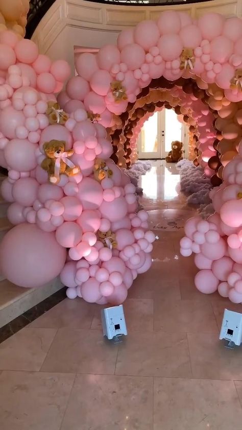 Adorable Pink And Teddy Bear Themed Balloon Arch Idea For Girls in 2022 | Girl baby shower decorations, 1st birthday girl decorations, Baby shower girl diy Baby Shower Girl Diy, Deco Ballon, Classy Baby Shower, 1st Birthday Girl Decorations, Baby Birthday Decorations, 1st Birthday Girl, Baby Shower Deco, Birthday Decorations Kids, Baby Shower Girl