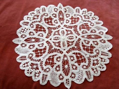 Doily of Battenburg Lace Battenberg Lace Pattern, Vintage Table Centerpieces, Burano Lace Pattern, Battenburg Lace Tablecloth, White Lace Adjustable Bonnet, Bobbin Lace Pillow, Battenberg Lace, Bruges Lace, Eggshell White