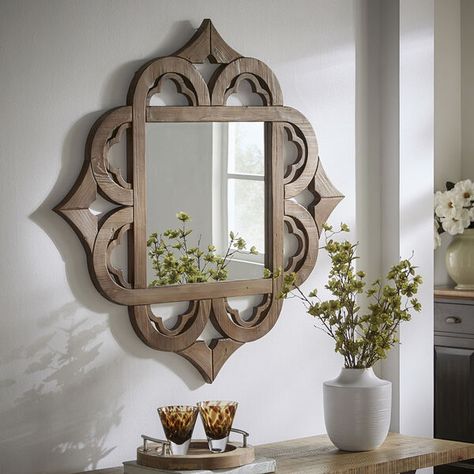 HomeHills Wesley Wood Moroccan Wall Mirror 22E005M3 | Bellacor Moroccan Wall Decor, Moroccan Bathroom, Moroccan Aesthetic, Moroccan Home Decor, Moroccan Wall, Chic Mirror, Moroccan Home, Mediterranean Style Homes, Mediterranean Home Decor