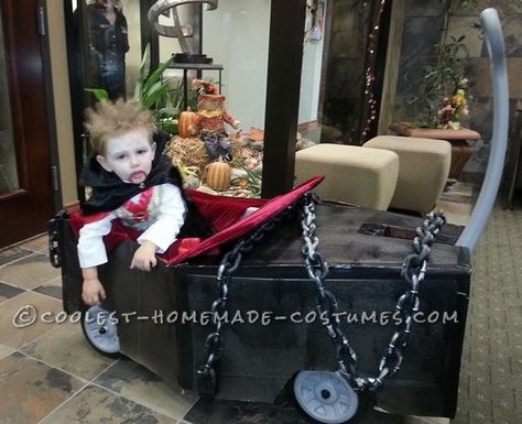 Coolest+Vampire+Costume+with+Coffin+Wagon! Vampire Costume Kids, Vampire Ideas, Stroller Costume, Vampire Costume Diy, Kids Wagon, Healthy Sauces, Kid Friendly Halloween, Homemade Halloween Costumes, Halloween Zombie