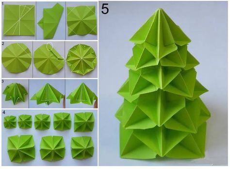 How to make paper craft origami tree step by step DIY tutorial instructions Origami Tree, Diy Paper Christmas Tree, Origami Christmas Tree, Tutorial Origami, Origami And Kirigami, Paper Christmas Decorations, Beautiful Christmas Decorations, Christmas Origami, Christmas Paper Crafts