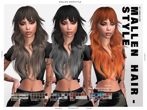 Leah Lillith, Sims 4 Cc Goth, Sims 4 Tsr, Sims 4 Black Hair, Y2k Hair, Pelo Sims, Free Sims 4, Sims 4 Cc Folder, Free Sims