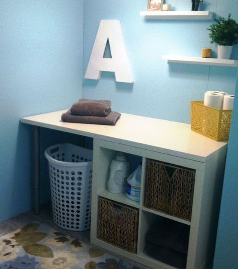 Ikea Kallax Shelf, Hack Ikea, Ikea Expedit, Ikea Shelves, Laundry Room Diy, Diy Ikea Hacks, Diy Laundry, Kallax Ikea, Laundry Room Storage