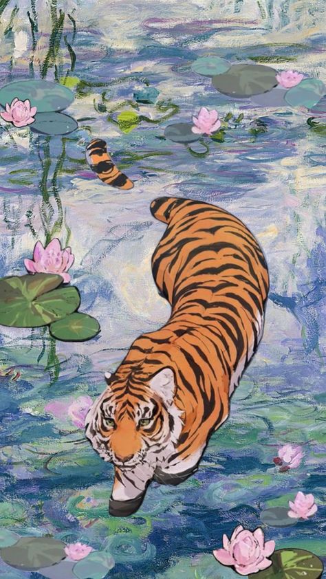 Tiger Collage, Tiger Aesthetic, Jungle Artwork, Hippie Tattoo, Simplistic Wallpaper, Tiger Wallpaper, Tiger Art, Bengal Tiger, Artists For Kids