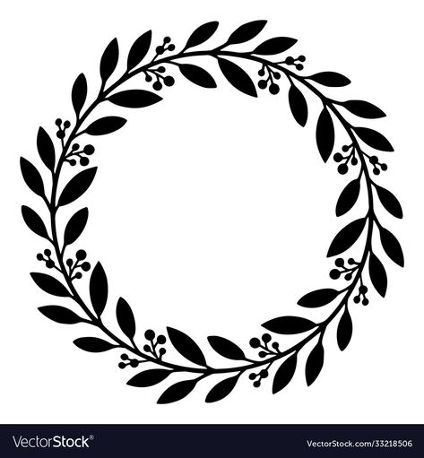 Round Design Art, Round Floral Design, Flower Wreath Svg, Plant Frame, Wreath Vector, Doodle Heart, Vector Line Art, Silhouette Frames, Wreath Flower