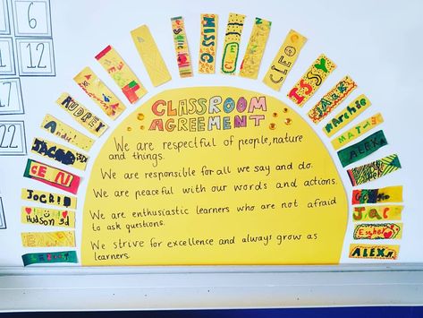 1,803 Likes, 58 Comments - m i s s . c (@teacher.star) on Instagram: “our classroom agreement ☀️☀️☀️💛” Sun Classroom Rules, Classroom Rules Contract, We Promise To Classroom Rules, Social Contract Ideas, Picking Partners In Classroom, Positivity Board Classroom, Year Two Classroom Ideas, Respect Agreement Classroom, Harry Styles Classroom