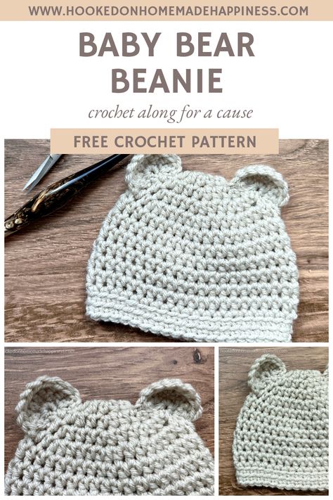 Baby Bear Beanie Crochet Pattern - Hooked on Homemade Happiness Bear Beanie Crochet Pattern, Bear Beanie Crochet, Bear Hat Pattern, Crochet Bear Hat, Crochet Baby Boy Hat, Chunky Crochet Hat, Crochet Beanie Pattern Free, Beanie Crochet Pattern, Beanie Hat Pattern