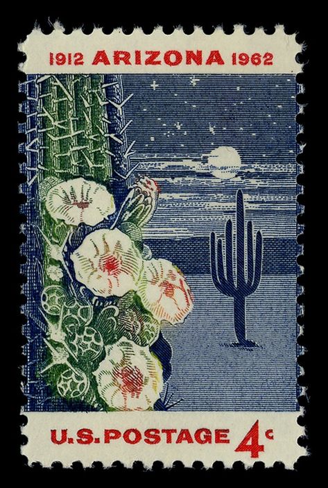 Cactus Stamp, Cactus Ceramic, Arizona Cactus, Postage Stamp Design, Postage Stamp Collection, Post Stamps, Cactus Design, Desert Painting, Vintage Postage Stamps