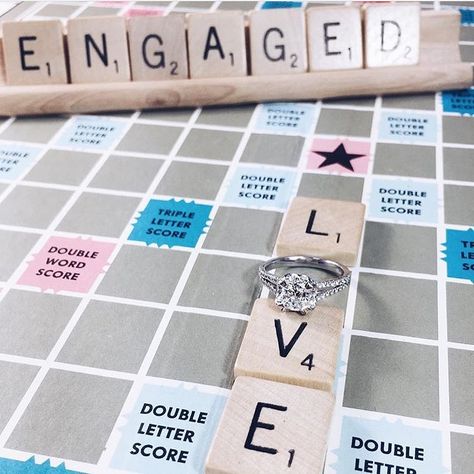 Engagement Announcement Ideas Funny, Creative Engagement Announcement Quotes, Engagement Announcement Facebook, Scrabble Engagement Pictures, Christmas Engagement Announcement, Manifest List, Wedding Scrabble, Pro Pictures, Cute Engagement Announcements