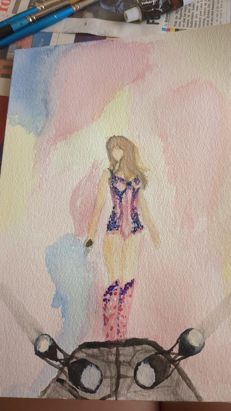 eras tour body suit watercolour painting with lover album cover background Watercolour Taylor Swift, Taylor Swift Watercolor Paintings, Eras Tour Painting, Taylor Swift Art Drawing, Watercolor Taylor Swift, Taylor Swift Dibujos, Taylor Swift Inspired Paintings, Taylor Swift Drawing Ideas, Taylor Swift Watercolor