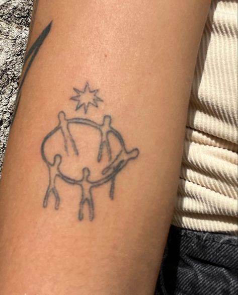 Circle Of Friends Tattoo, Hold My Hand Tattoo, Dance Circle Tattoo, Dancing Sun Tattoo, People Dancing In Circle Tattoo, 3 People Dancing Tattoo, Line People Tattoo, Dancing In A Circle Tattoo, Dancing Circle Tattoo